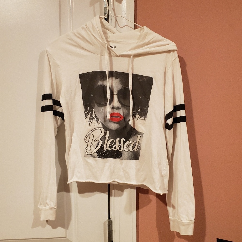 Small graphic long sleeve hooded tshirt
